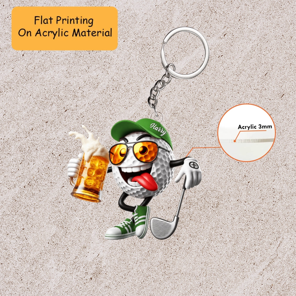 Personalized Funny Golf Christmas Ornament, Crazy Golf Ball Drinking Beer, Custom Ornament Christmas Gift, Keychain Golf, Car Ornament Golf