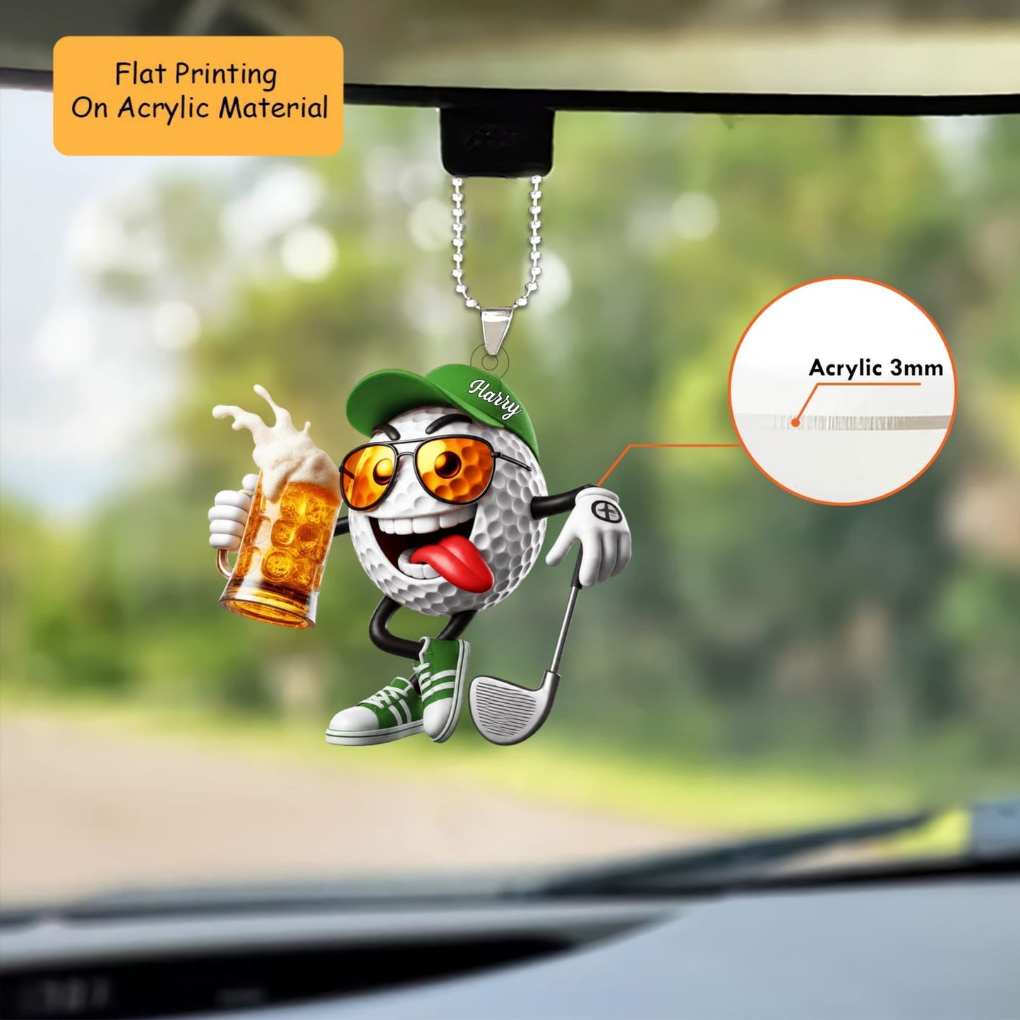 Personalized Funny Golf Christmas Ornament, Crazy Golf Ball Drinking Beer, Custom Ornament Christmas Gift, Keychain Golf, Car Ornament Golf