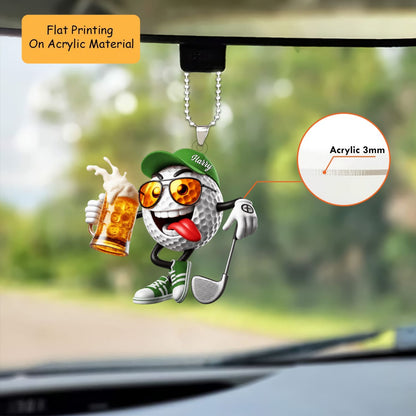 Personalized Funny Golf Christmas Ornament, Crazy Golf Ball Drinking Beer, Custom Ornament Christmas Gift, Keychain Golf, Car Ornament Golf