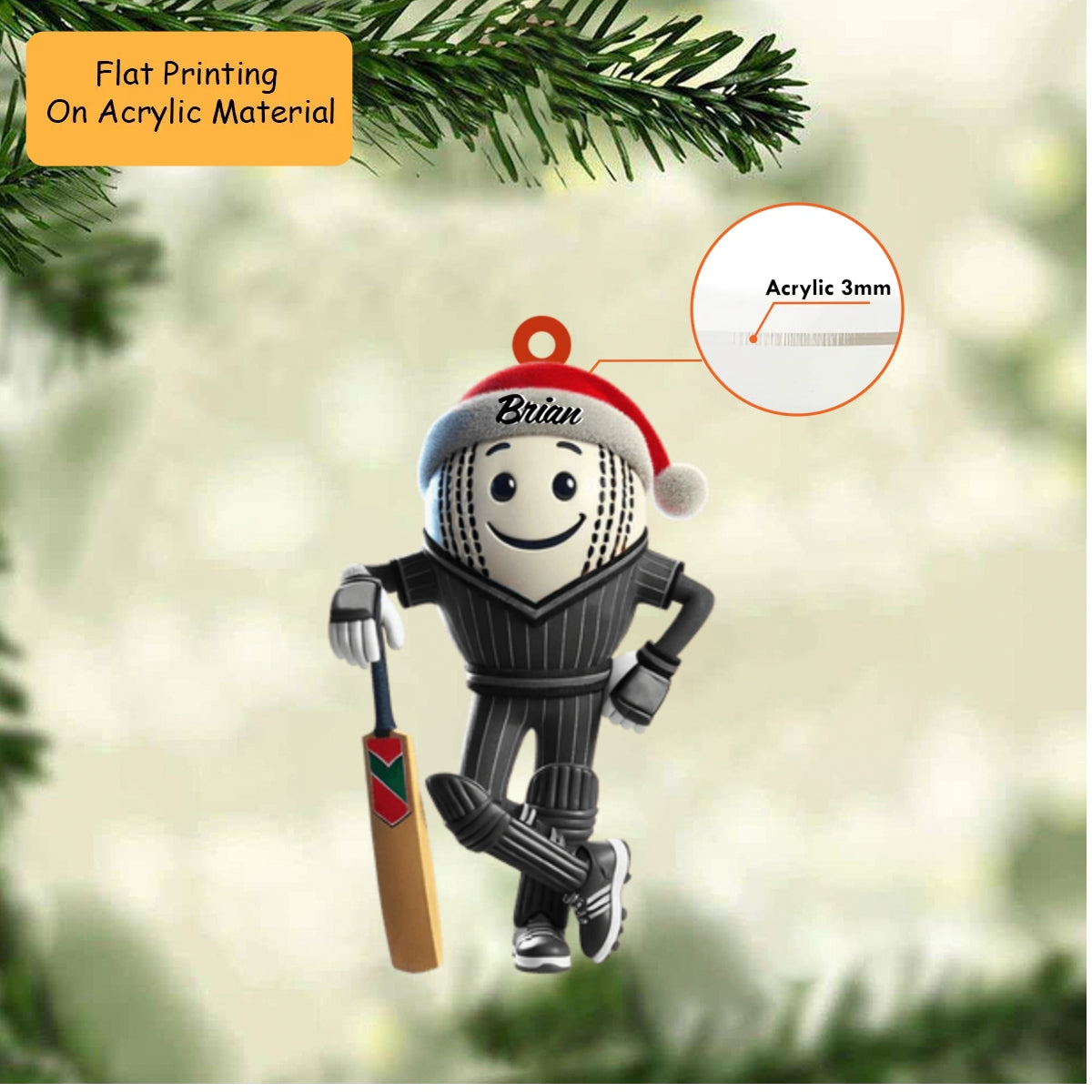 Personalized Cricket Christmas Ornament, Christmas Cricket Ball Player, Custom Ornament Christmas Gift, Keychain Cricket, Car Ornament Cricket