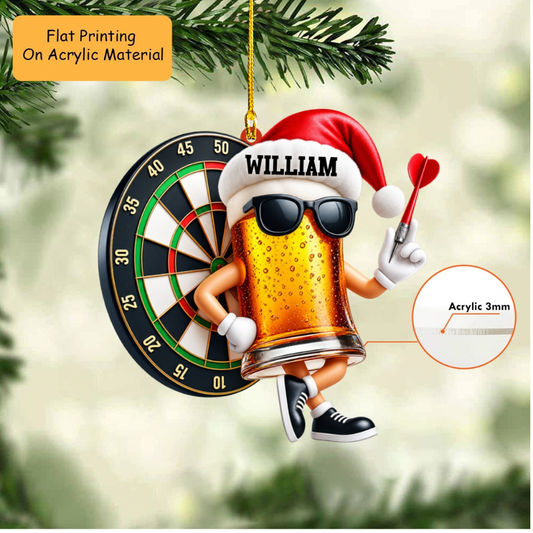 Personalized Christmas Dart Ornament, Dart And Cool Cup Of Beer Christmas, Custom Ornament Christmas Gift, Keychain Dart Christmas, Car Ornament Dart Christmas