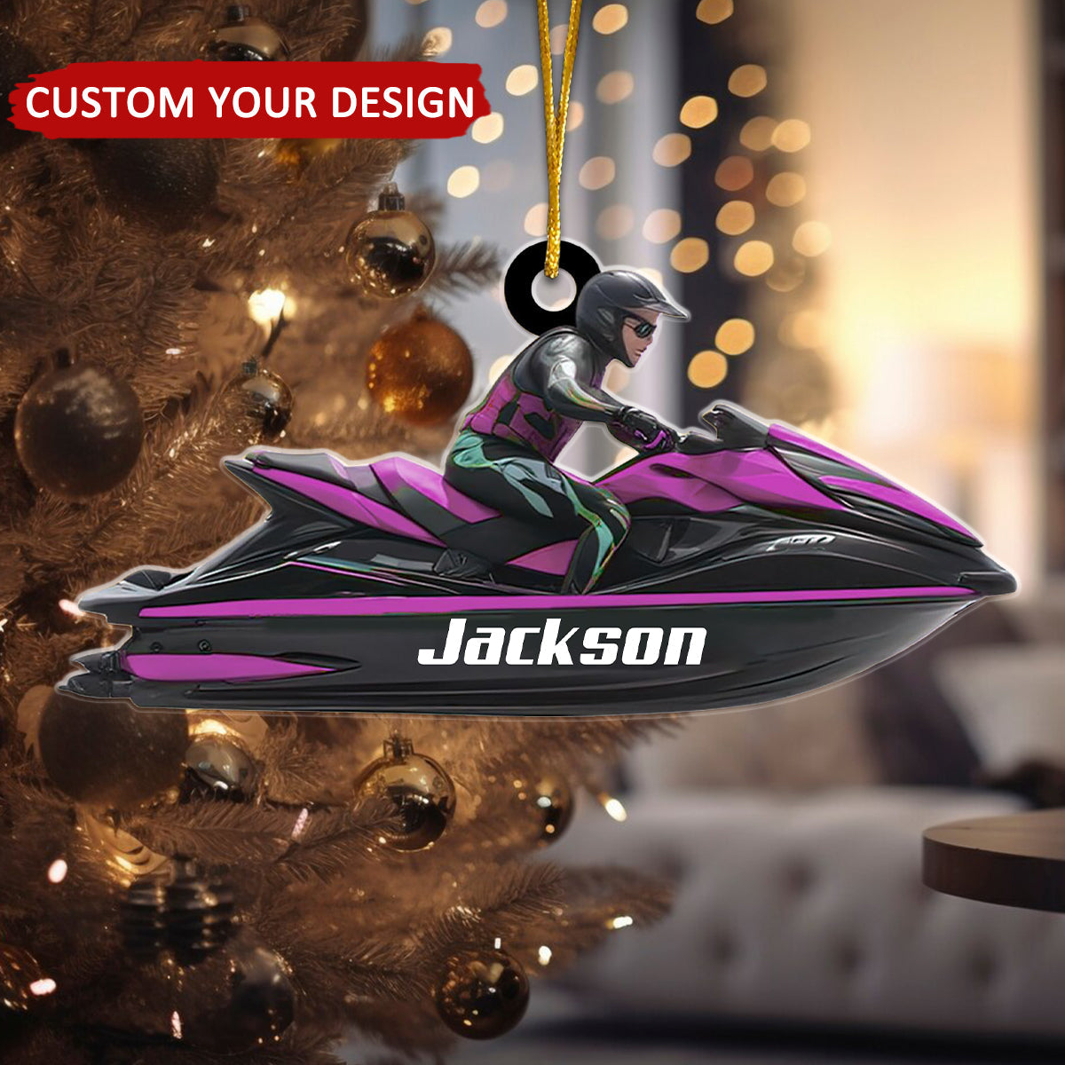 Personalized Man Ride Jet Ski Water Sport Flat Acrylic Ornament, Meaningful Ornament Gifts For Jet Ski Sport Lovers