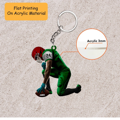 Personalized American Football Christmas Ornament, Kneeling Player Holding Custom Ball, Custom Ornament Christmas Gift, Keychain Football, Car Ornament Football