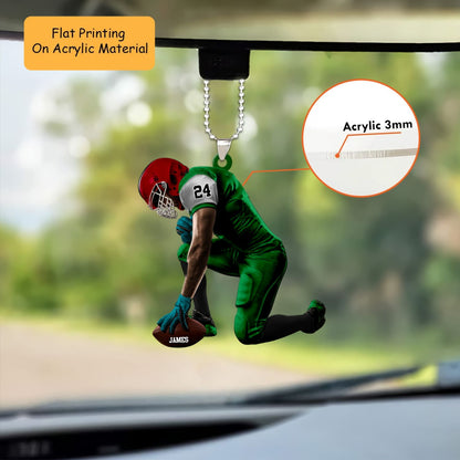 Personalized American Football Christmas Ornament, Kneeling Player Holding Custom Ball, Custom Ornament Christmas Gift, Keychain Football, Car Ornament Football
