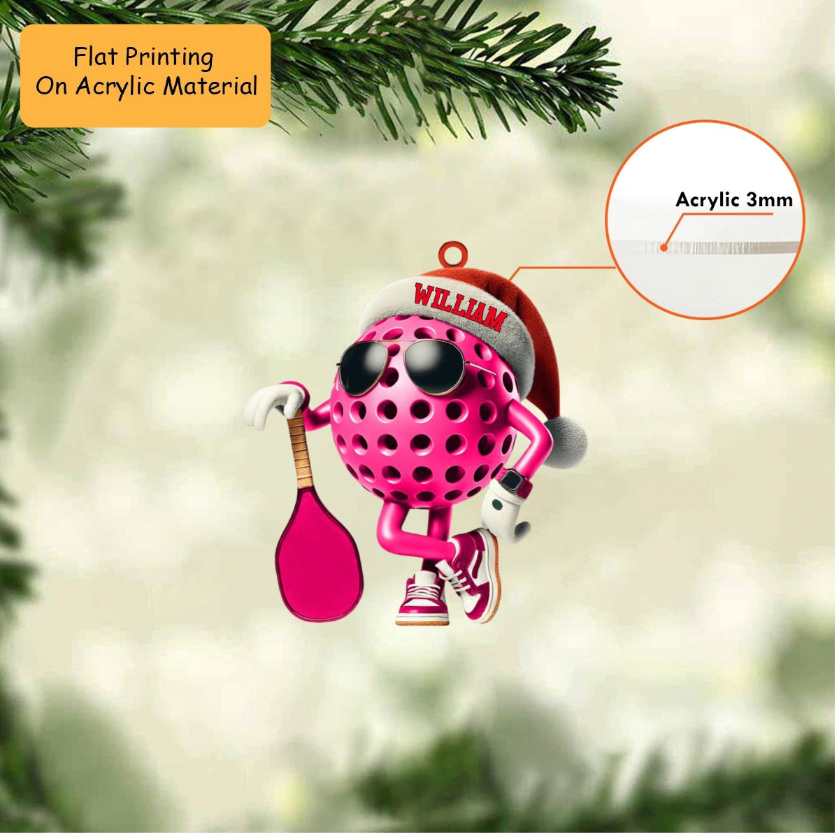 Personalized Pickleball Christmas Ornament, Cool Ball Leaning On Paddle, Custom Ornament Christmas Gift, Keychain Bowling, Car Ornament Bowling
