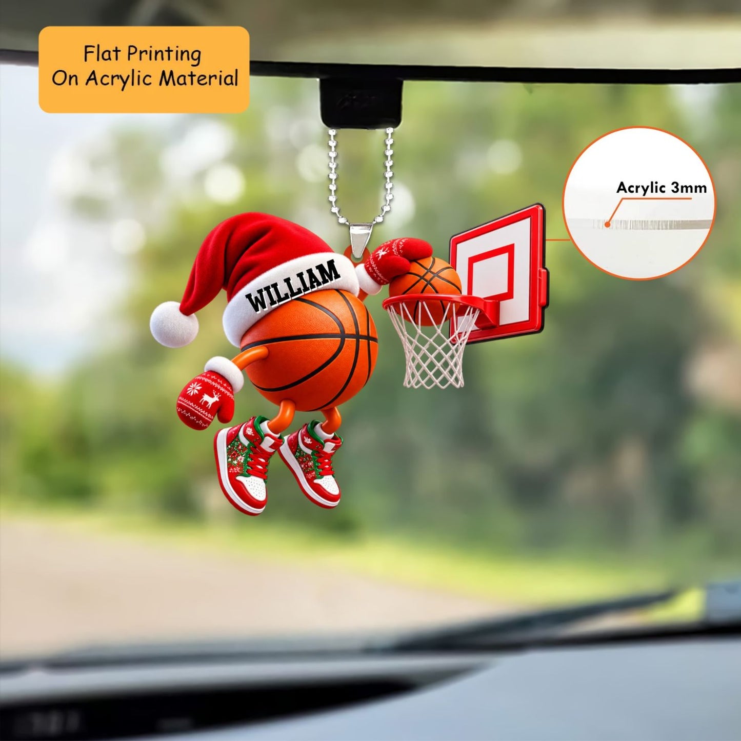 Personalized Basketball Christmas Ornament, Basketball Slam Dunk Christmas, Custom Ornament Christmas Gift, Keychain Basketball, Car Ornament Basketball
