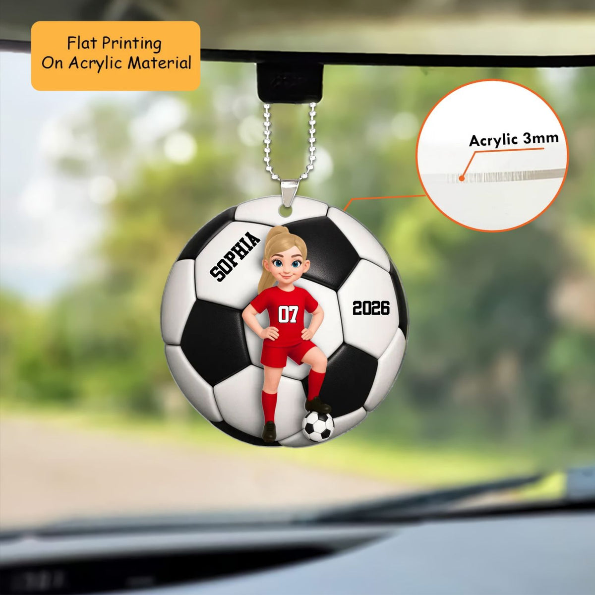 Personalized Girl Soccer Ornament, Custom Name Jersey Number Girl Player, Custom Ornament Christmas Gift, Keychain Soccer, Car Ornament Soccer