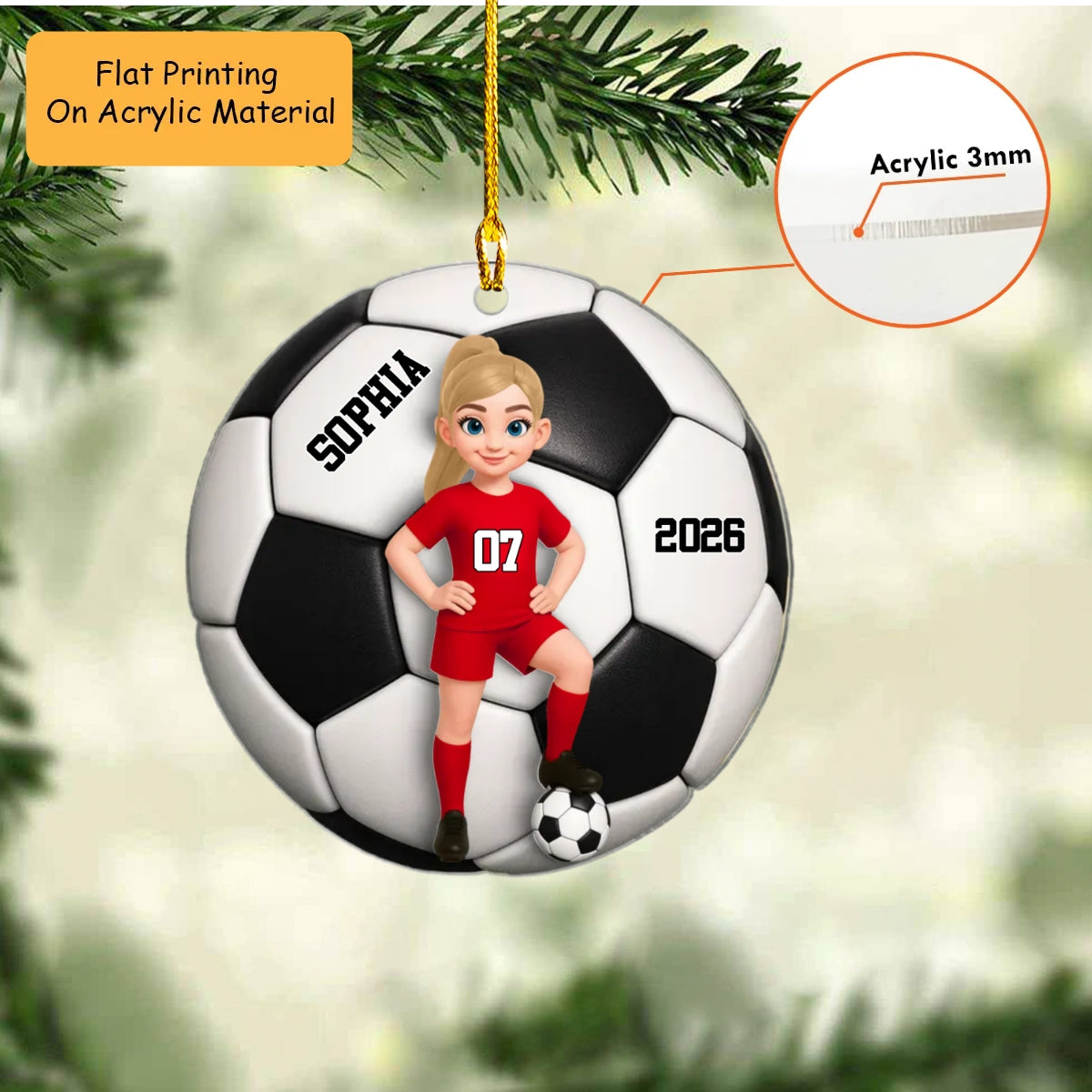 Personalized Girl Soccer Ornament, Custom Name Jersey Number Girl Player, Custom Ornament Christmas Gift, Keychain Soccer, Car Ornament Soccer