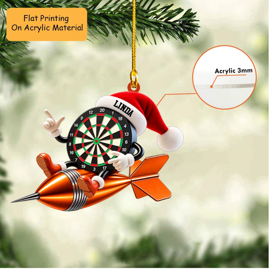 Personalized Darts Christmas Ornament, Dartboard Mascot Riding Giant Dart, Custom Ornament Christmas Gift, Keychain Dart, Car Ornament Dart