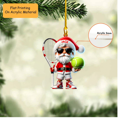 Personalized Tennis Christmas Ornament, Cool Santa With Racket, Custom Ornament Christmas Gift, Keychain Tennis, Car Ornament Tennis