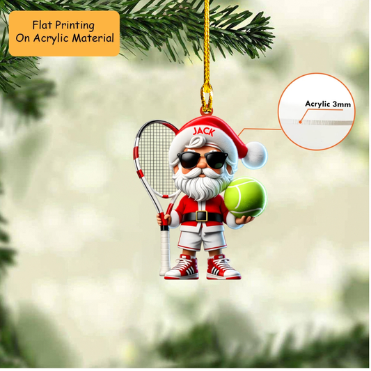 Personalized Tennis Christmas Ornament, Cool Santa With Racket, Custom Ornament Christmas Gift, Keychain Tennis, Car Ornament Tennis