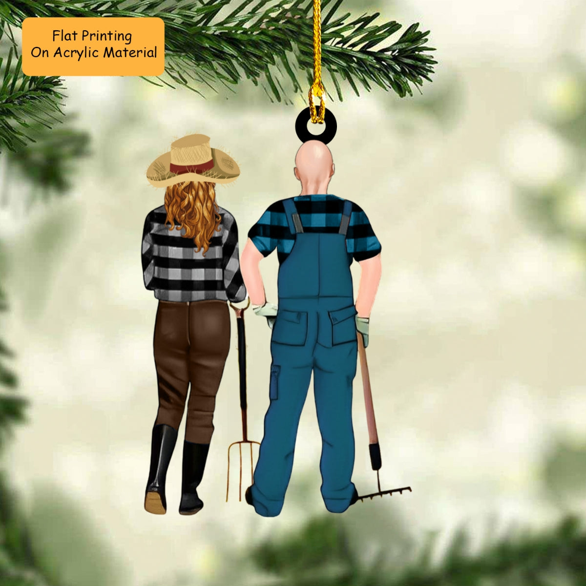 Personalized Farmer Couple Partners Back View Flat Acrylic Keychain, Meaningful Gifts For Farmer Couple Partners Soulmates