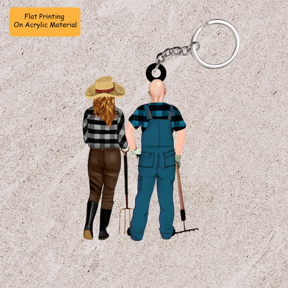 Personalized Farmer Couple Partners Back View Flat Acrylic Keychain, Meaningful Gifts For Farmer Couple Partners Soulmates