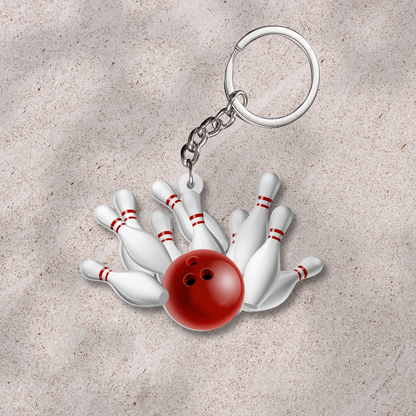 Bowling Pins And Ball Acrylic Keychain For Bowling Lovers, Bowlers, Friends