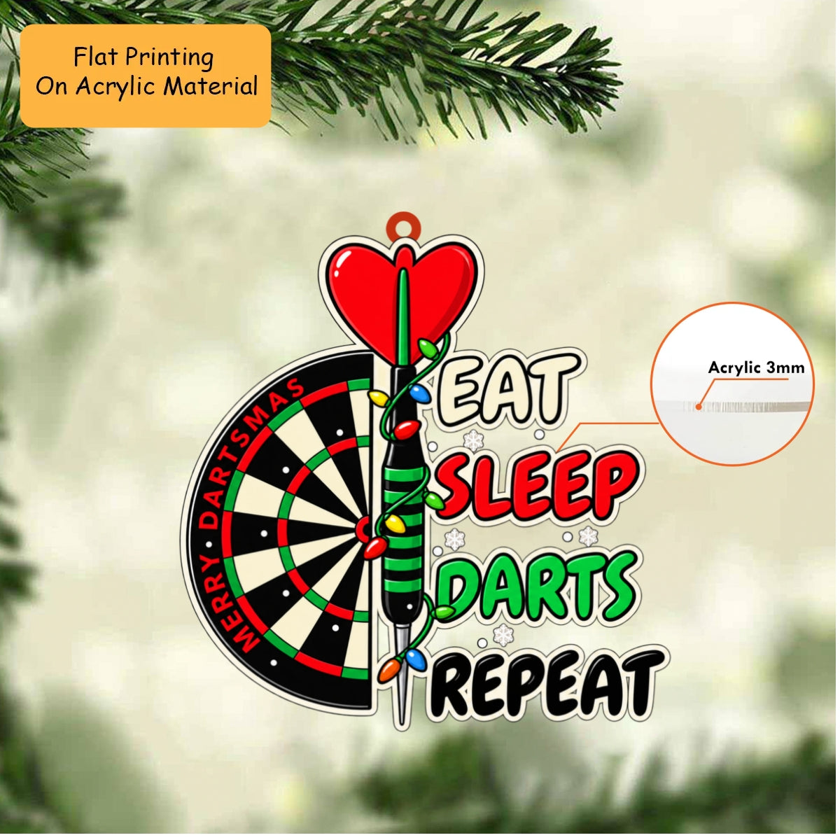 Personalized Christmas Dart Ornament, Eat Sleep Dart Repeat Merry Dartsmas, Custom Ornament Christmas Gift, Keychain Dart Christmas, Car Ornament Dart Christmas