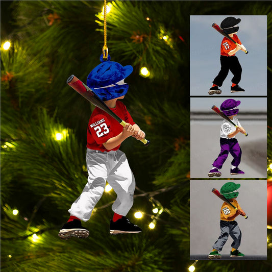 Personalized Boy Baseball Player Batting Stance Flat Acrylic Ornament Ornament Gift For Baseball Lovers, Son, Grandson