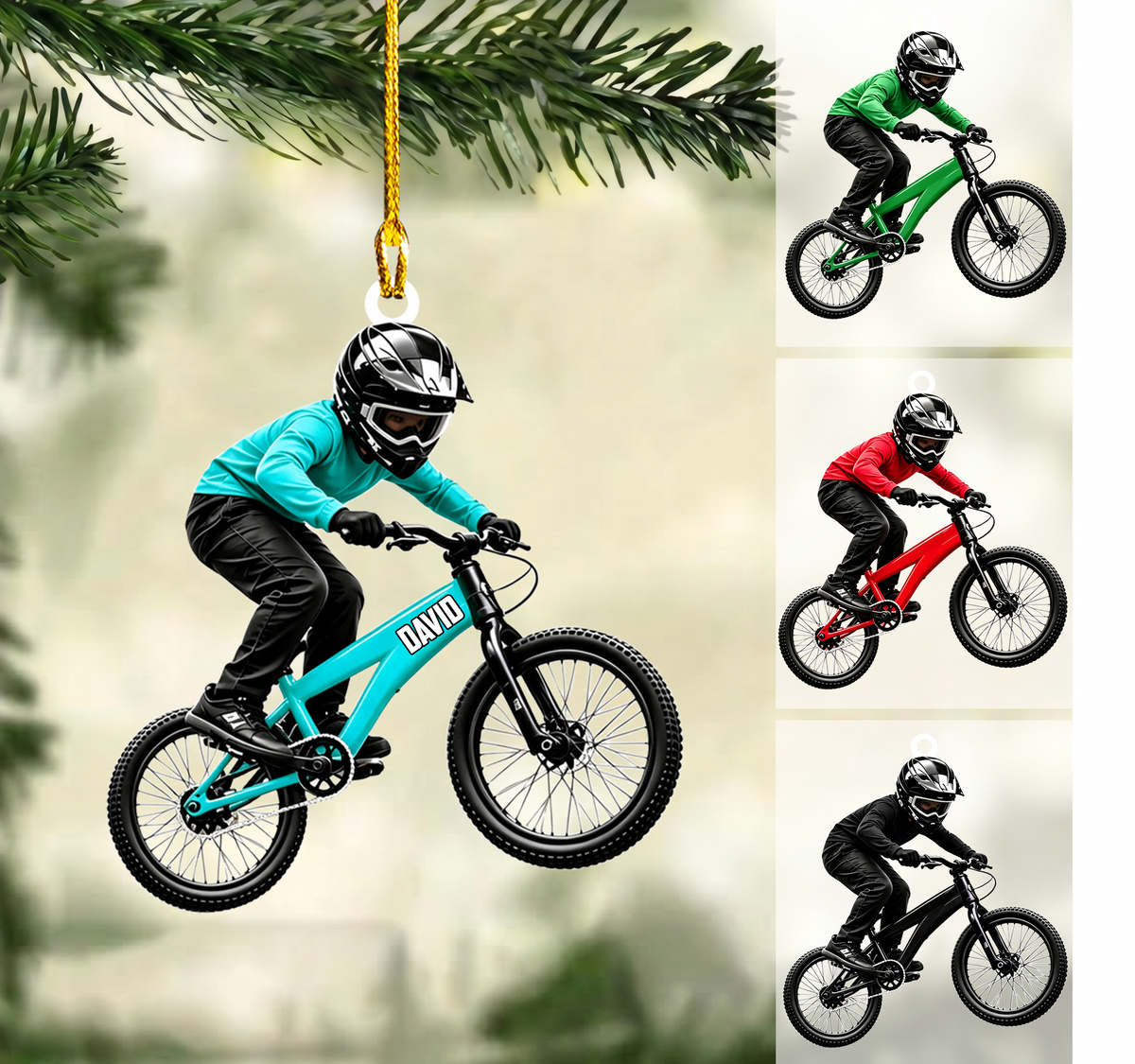 Personalized Mountain Biking Christmas Ornament, Mid Air Jumping MTB Rider, Custom Ornament Christmas Gift, Keychain Biking, Car Ornament Biking