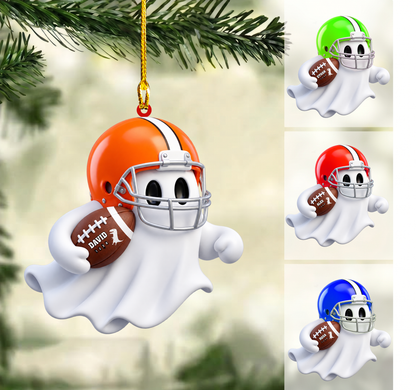 Personalized Fantasy Football Christmas Ornament, Spooky Cute Ghost Mascot Touchdown, Custom Ornament Christmas Gift, Keychain Football, Car Ornament Football