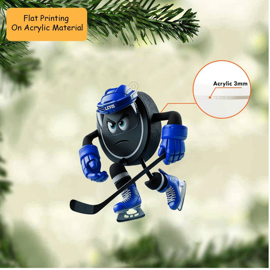 Personalized Ice Hockey Christmas Ornament, Fierce Puck Blue Helmet, Custom Ornament Christmas Gift, Keychain Bowling, Car Ornament Bowling