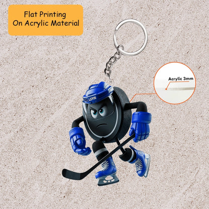 Personalized Ice Hockey Christmas Ornament, Fierce Puck Blue Helmet, Custom Ornament Christmas Gift, Keychain Bowling, Car Ornament Bowling