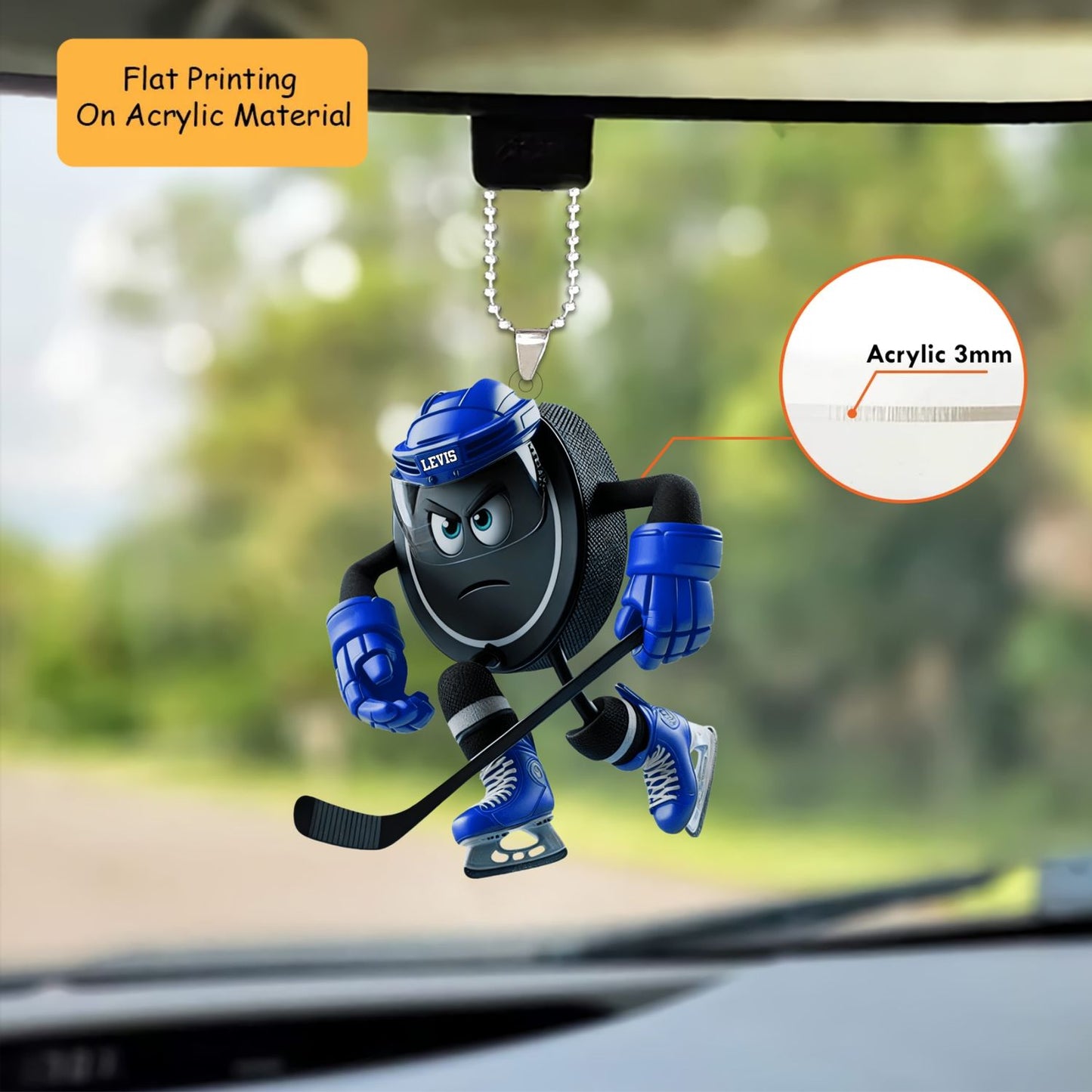 Personalized Ice Hockey Christmas Ornament, Fierce Puck Blue Helmet, Custom Ornament Christmas Gift, Keychain Bowling, Car Ornament Bowling