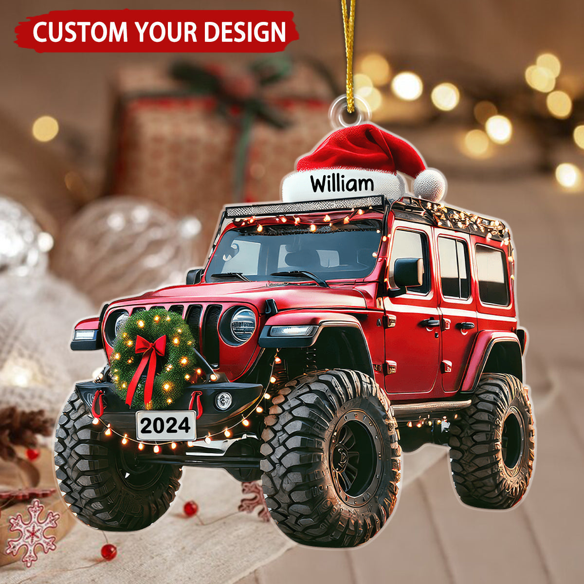 Personalized Wrangler Off-road Car Flat Acrylic Ornament, Meaningful Ornament Gifts For Family, Friends, Off-road Lovers