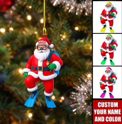 Personalized Scuba Diver Christmas Ornament, Santa Claus Wearing Diving Mask And Flippers, Custom Ornament Christmas Gift, Keychain Diving, Car Ornament Diving