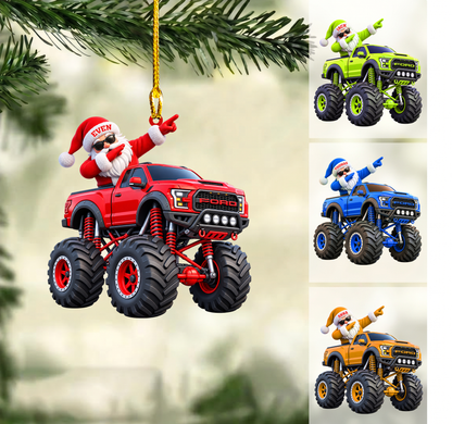 Personalized Monster Truck Christmas Ornament, Dabbing Santa In Lifted Pickup, Custom Ornament Christmas Gift, Keychain Monster Truck, Car Ornament Monster Truck