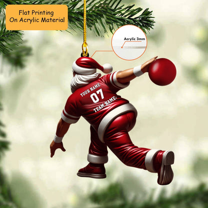 Personalized Bowling Santa Holding Pins Acrylic Ornament, Bowling Keychain, Car Ornament, Christmas Ornament Gifts