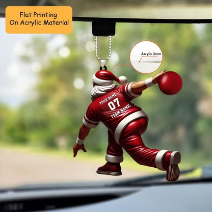 Personalized Bowling Santa Holding Pins Acrylic Ornament, Bowling Keychain, Car Ornament, Christmas Ornament Gifts