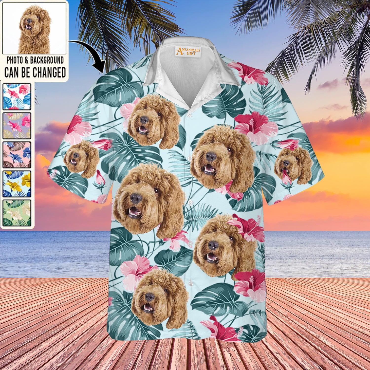 Labradoodle Face Custom Aloha Hawaii Shirt - Dog Custom Photo With Tropical Pattern Personalized Hawaiian Shirt - Perfect Gift For Dog Lovers, Friend, Family - Amzanimalsgift