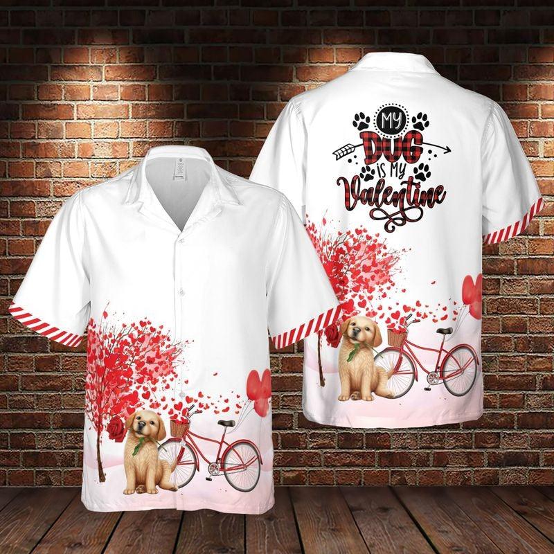 Labrador Aloha Hawaiian Shirt - Cartoon Labrador Pattern Hawaiian Shirt, My Dog Is My Valentine Pattern Hawaiian Shirt For Men & Women, Labrador Lover - Amzanimalsgift