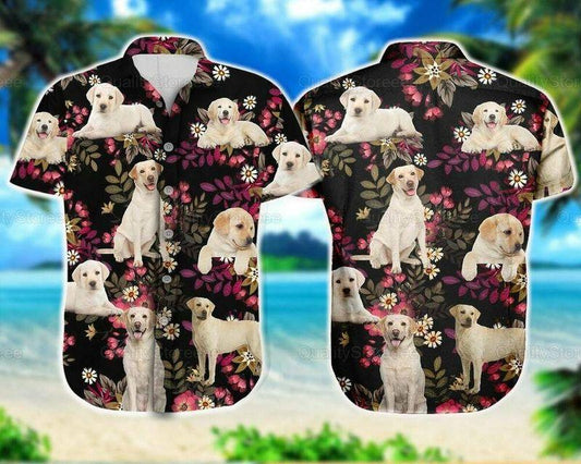 Labrador Dog Aloha Hawaiian Shirt - Yellow Labrador Pet Cute Hawaiian Shirt, Flowers Floral Pattern Hawaiian Shirt For Men & Women, Labrador Lover - Amzanimalsgift