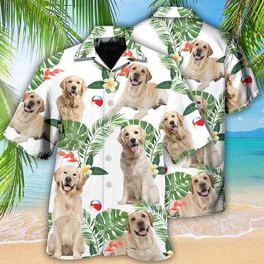 Labrador Retriever Aloha Hawaii Shirt - Dog Tropical Leaf White Style Hawaiian Shirt For Summer - Perfect Gift For Dog Lovers, Friend, Family - Amzanimalsgift