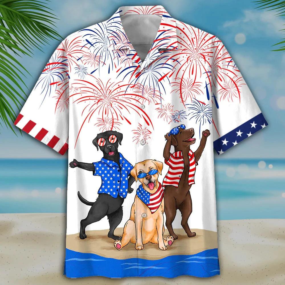 Labrador Retriever Aloha Hawaiian Shirts For Summer, Happy Independence Day Hawaiian Shirt For Men Women, Gift For Dog Lovers, Fourth Of July Holiday - Amzanimalsgift