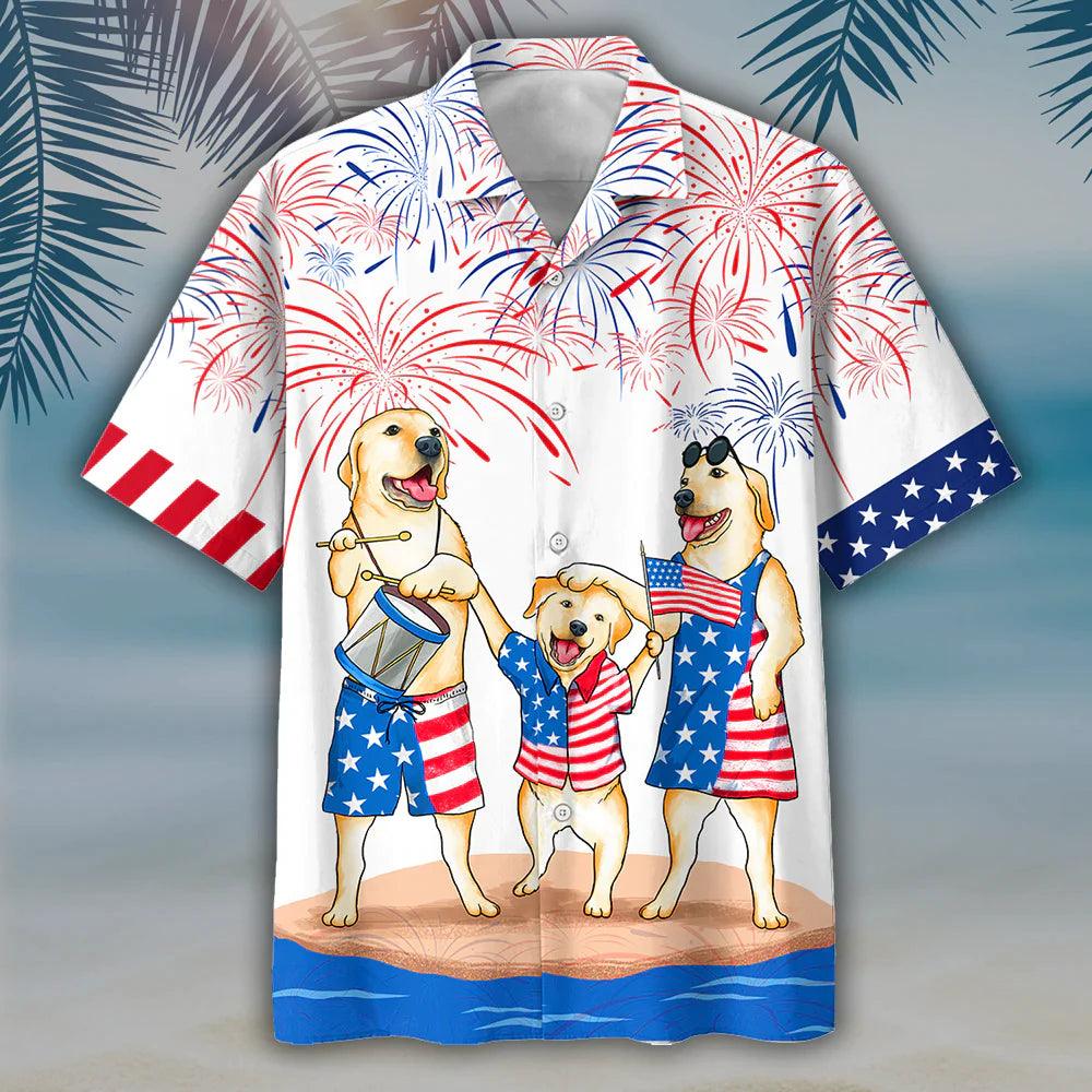 Labrador Retriever Aloha Hawaiian Shirts For Summer, Independence Day 4th Of July American Hawaiian Shirt For Men Women, Patriotic Gift For Dog Lovers - Amzanimalsgift