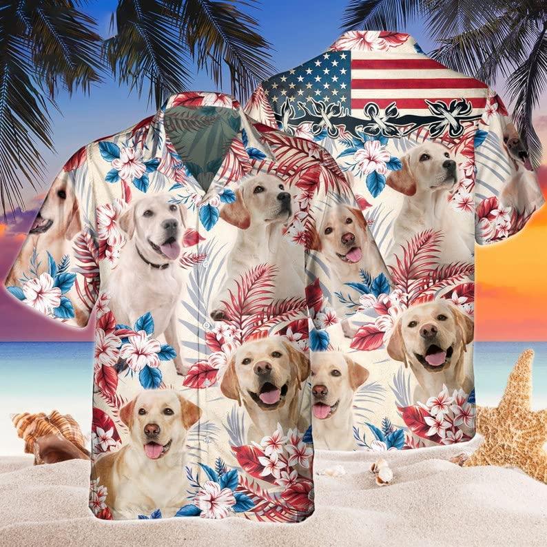 Labrador Retriever Aloha Hawaiian Shirts For Summer, Labrador Independence Day USA Flag Hawaiian Shirt For Men Women, 4th of July Gift For Dog Lovers - Amzanimalsgift