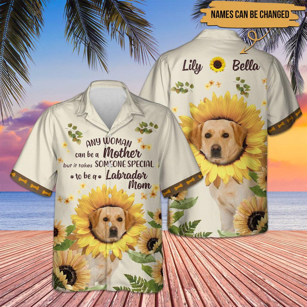 Labrador Retriever Hawaiian Shirt Custom Name, Dog Sunflower Personalized Aloha Hawaiian Shirt, Perfect Gift For Dog Lovers, Dog Mom, Mother's Day - Amzanimalsgift
