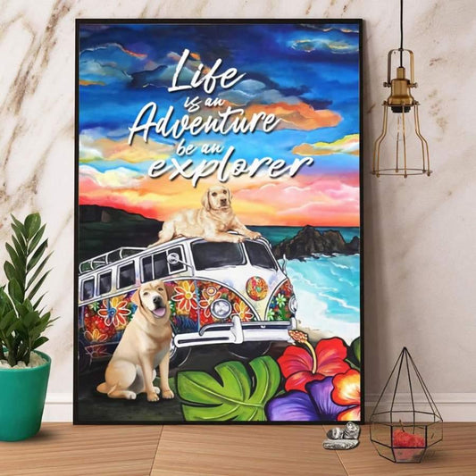 Labrador Retriever Hippie Portrait Canvas - Labrador Hippie Life Is An Adventure Be An Explorer Canvas - Perfect Gift For Labrador Retriever Lover - Amzanimalsgift