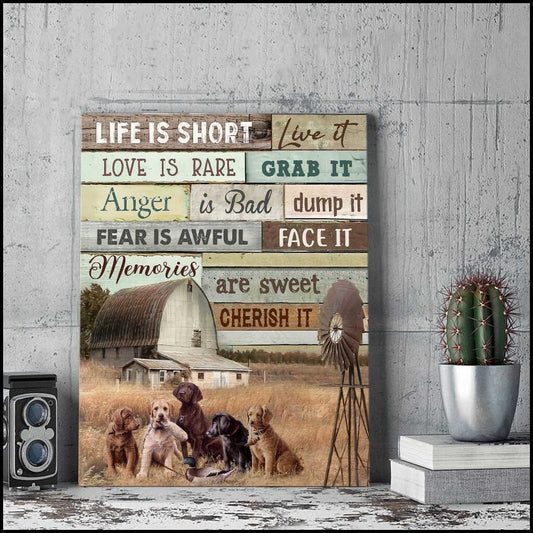 Labrador Retrievers Portrait Canvas - Labrador Retrievers Life Is Short Memories Are Sweet Cherish It - Matte Canvas, Wall Decor Visual Art - Gift For Husband, Wife, Daughters, Sons, Friends - Amzanimalsgift