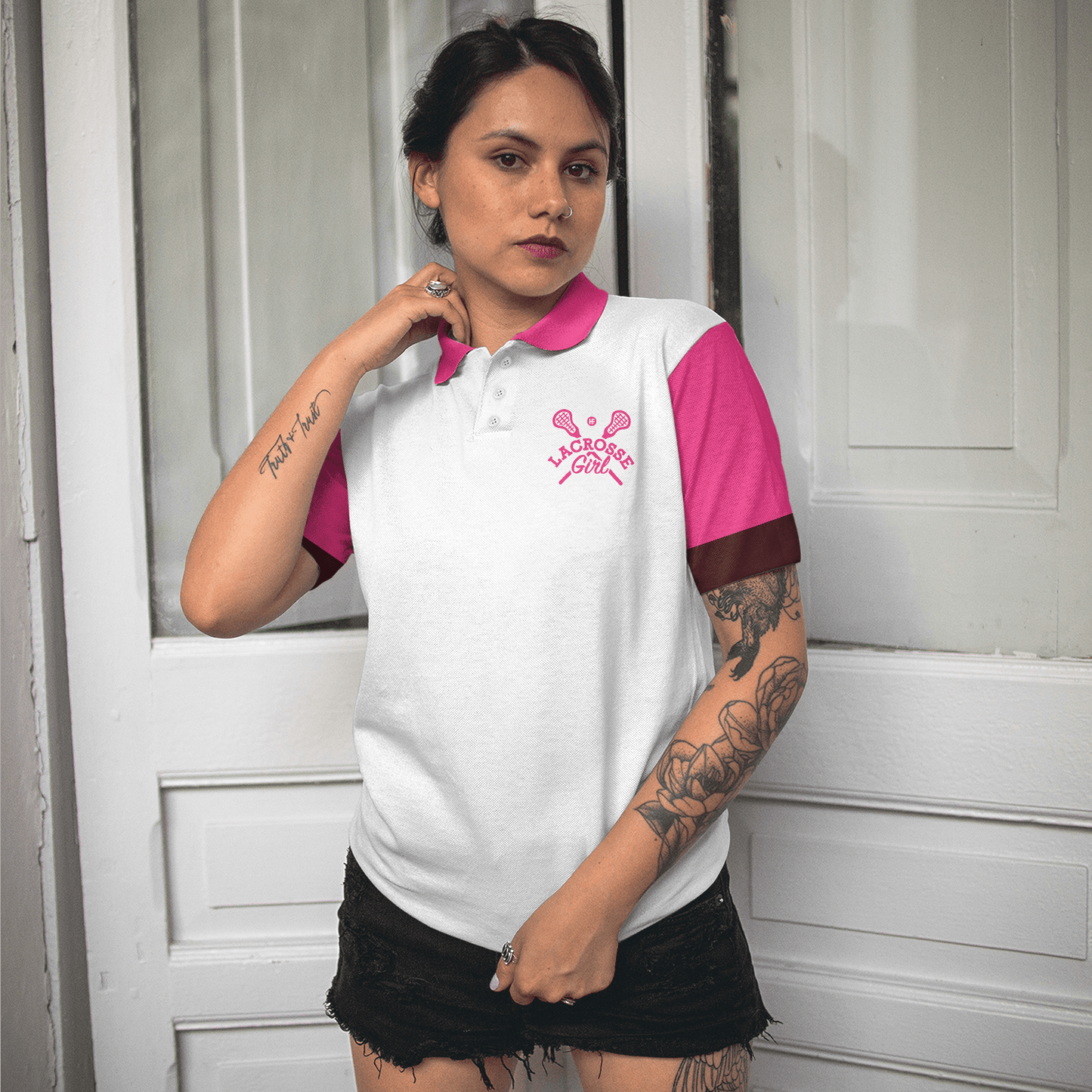 Lacrosse Women Polo Shirt, Don't Let Skirt Fool You White And Pink Lacrosse Women Polo Shirts, Best Gift For Lacrosse Lovers, Ladies - Amzanimalsgift