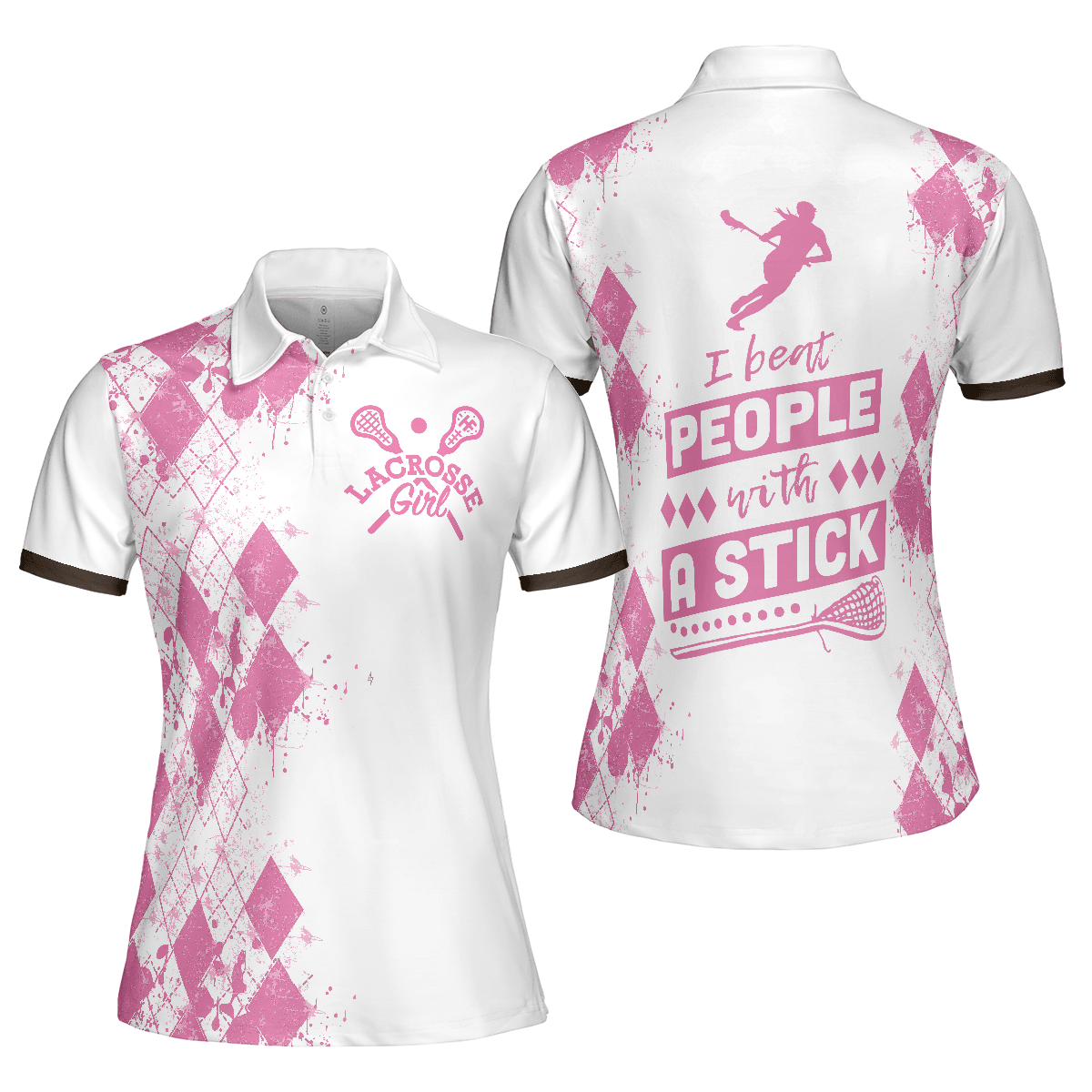 Lacrosse Women Polo Shirt, I Beat People With A Stick Lacrosse Women Polo Shirts, White And Pink Lacrosse Shirt For Ladies, Lacrosse Lovers - Amzanimalsgift