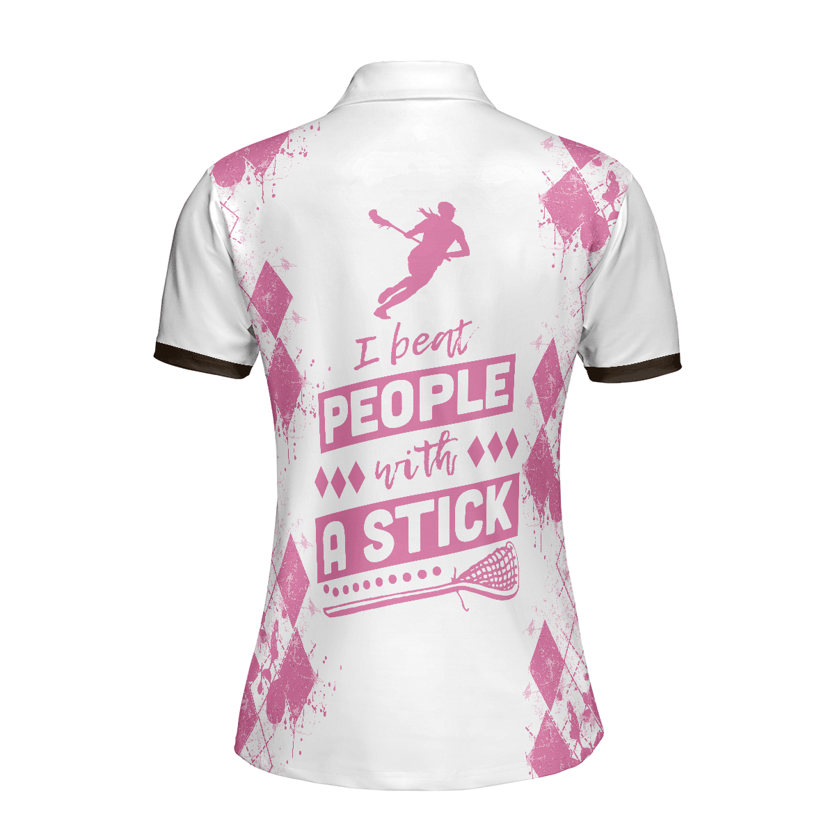 Lacrosse Women Polo Shirt, I Beat People With A Stick Lacrosse Women Polo Shirts, White And Pink Lacrosse Shirt For Ladies, Lacrosse Lovers - Amzanimalsgift