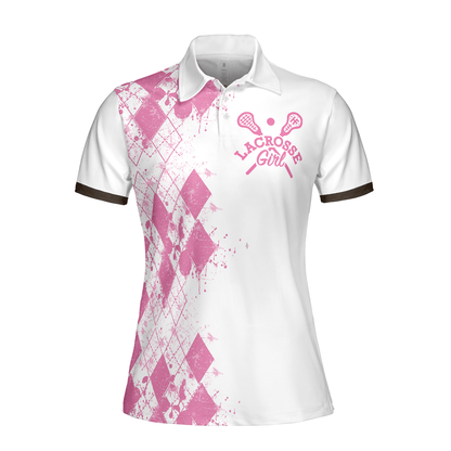 Lacrosse Women Polo Shirt, I Beat People With A Stick Lacrosse Women Polo Shirts, White And Pink Lacrosse Shirt For Ladies, Lacrosse Lovers - Amzanimalsgift