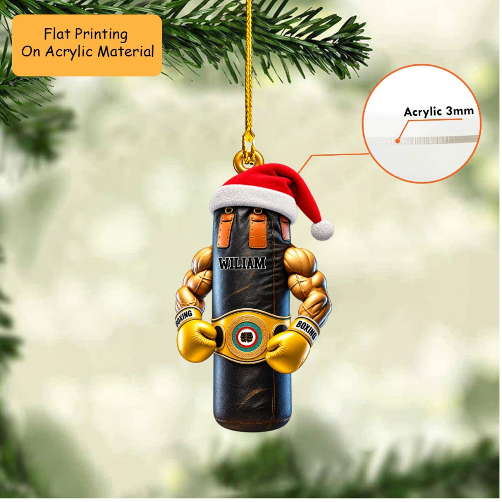 Personalized Boxing Christmas Ornament, Muscular Punching Bag Gloves, Custom Ornament Christmas Gift, Keychain Boxing, Car Ornament Boxing