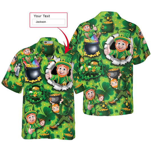 Leprechaun Happy Saint Patrick's Day Custom Name Hawaiian Shirt, Personalized Colorful Summer Aloha Shirts Perfect Gift For Men Women - Amzanimalsgift