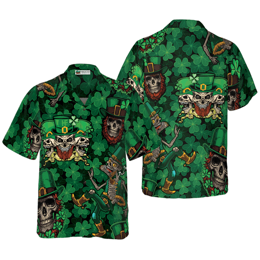 Leprechaun Skull Happy Saint Patrick's Day Hawaiian Shirt, Colorful Summer Aloha Shirts For Men Women, Perfect Gift For Husband, Wife, Boyfriend - Amzanimalsgift