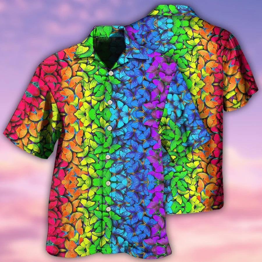 LGBT Aloha Hawaiian Shirt For Summer - LGBT Colorful Rainbow Butterfly Hawaiian Shirt - Perfect Gift For LGBT - Amzanimalsgift