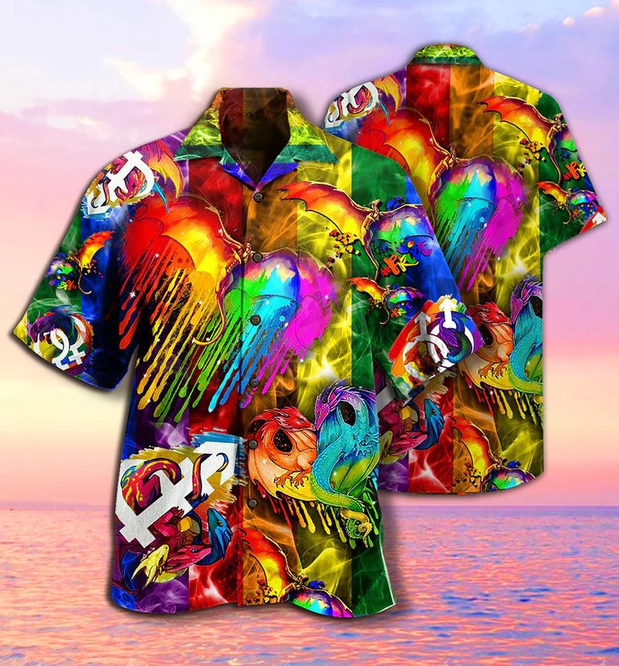 LGBT Aloha Hawaiian Shirt For Summer - LGBT Dragon Love Life Hawaiian Shirt - Dragon Couple Rainbow Hawaiian Shirt - Perfect Gift For LGBT - Amzanimalsgift