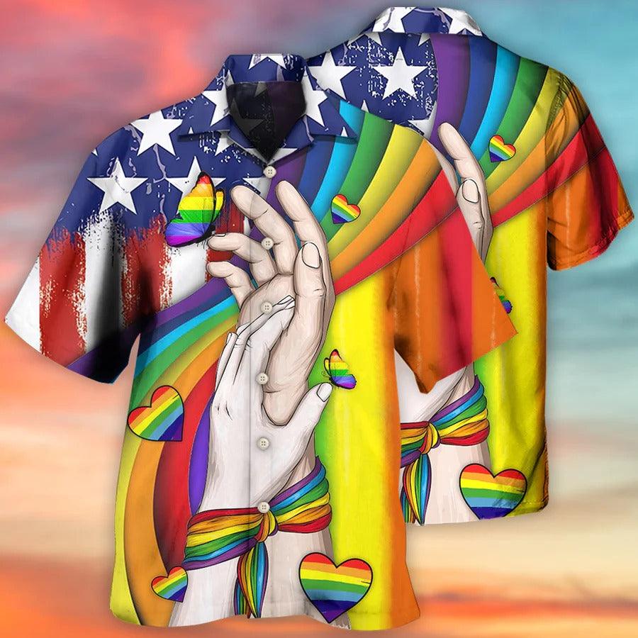 LGBT Aloha Hawaiian Shirt For Summer - LGBT Hand Love Style Hawaiian Shirt - US flag Hawaiian Shirt - Perfect Gift For LGBT - Amzanimalsgift